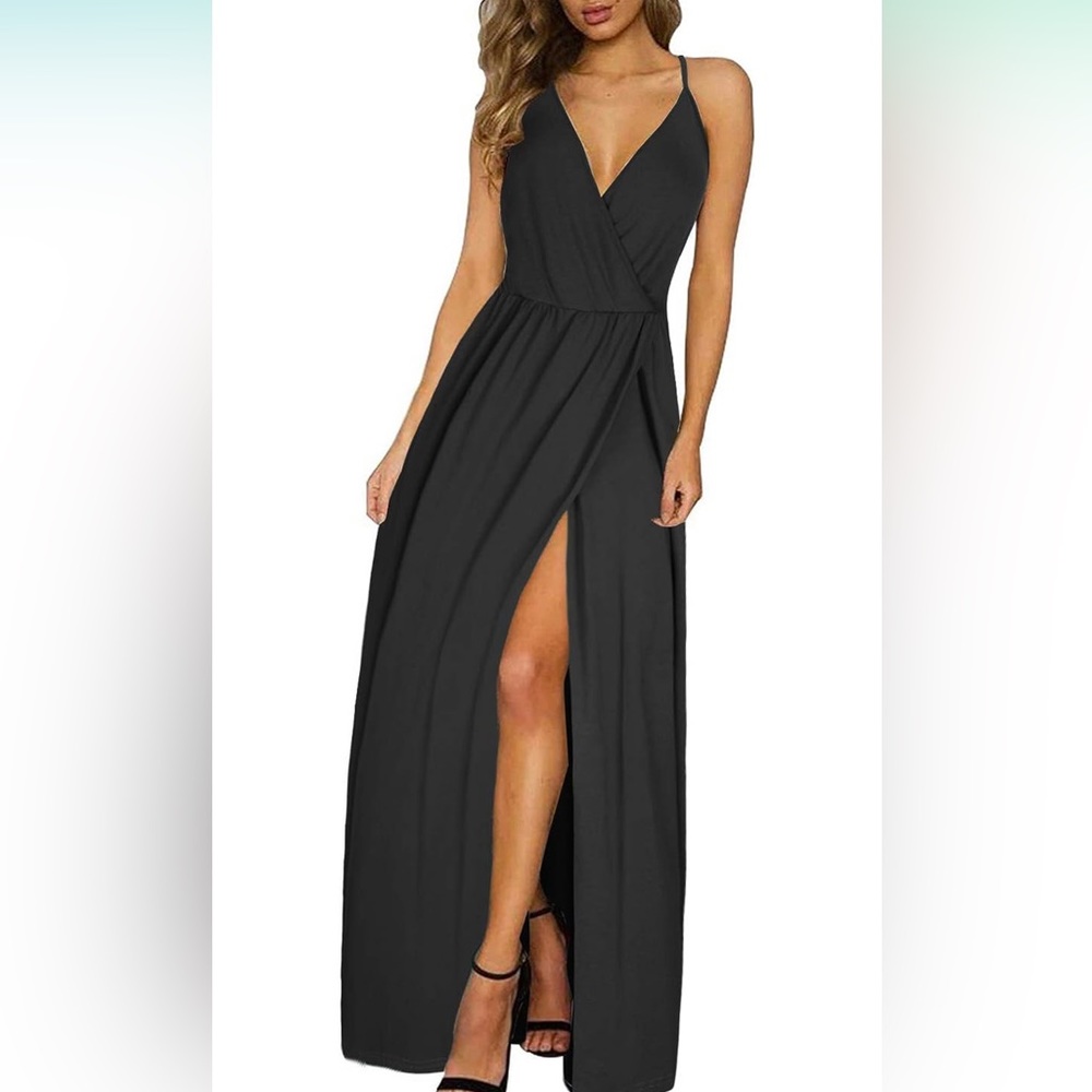II ININ Women's Maxi Sundresses Summer Beach Long Wrap V-Neck Solid Casual Dress